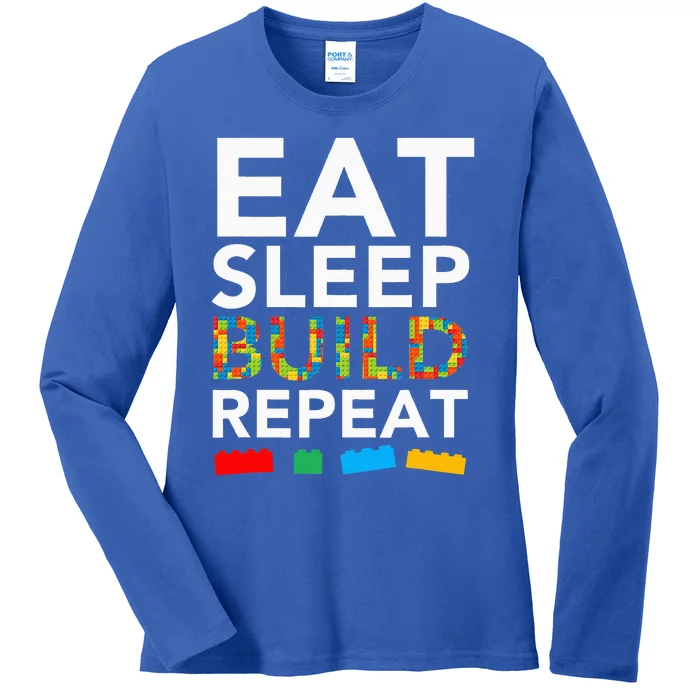 Sleep Eat Build Repeat Building Blocks Ladies Long Sleeve Shirt