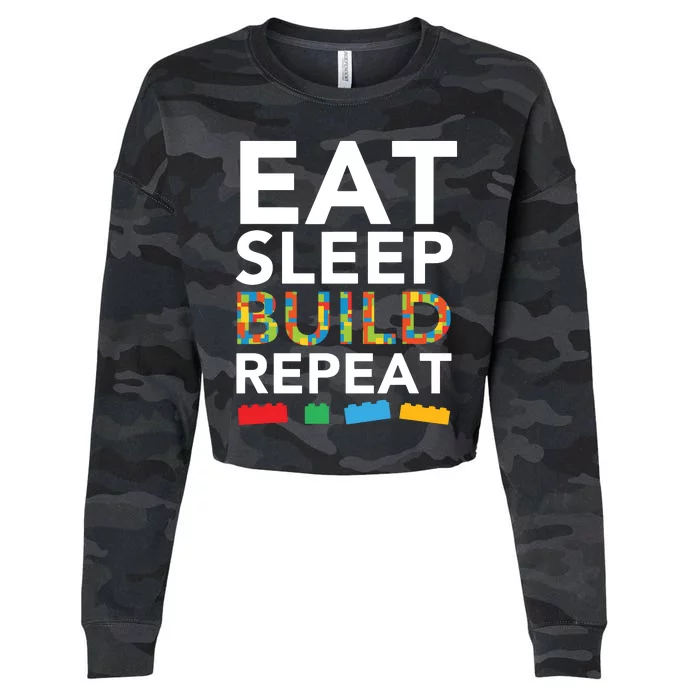 Sleep Eat Build Repeat Building Blocks Bricks Master Builder Cropped Pullover Crew