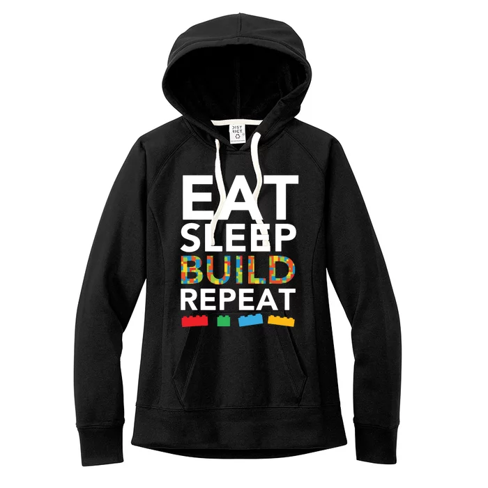 Sleep Eat Build Repeat Building Blocks Bricks Master Builder Women's Fleece Hoodie