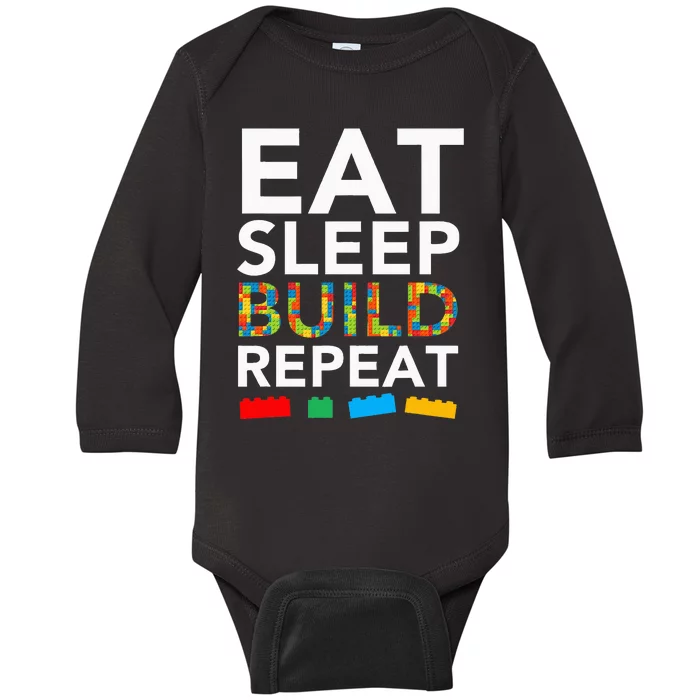 Sleep Eat Build Repeat Building Blocks Bricks Master Builder Baby Long Sleeve Bodysuit