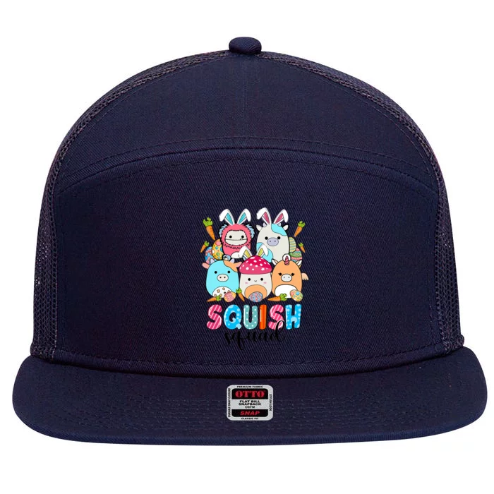 Squishmallow Easter Bunny Easter Squish Squad Cute Bunny Easter Day 7 Panel Mesh Trucker Snapback Hat