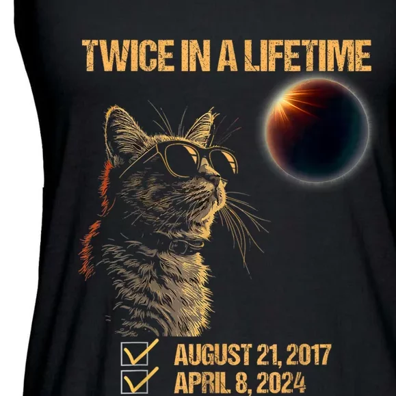 Solar Eclipse Cat Twice In Lifetime 2024 Solar Eclipse Ladies Essential Flowy Tank