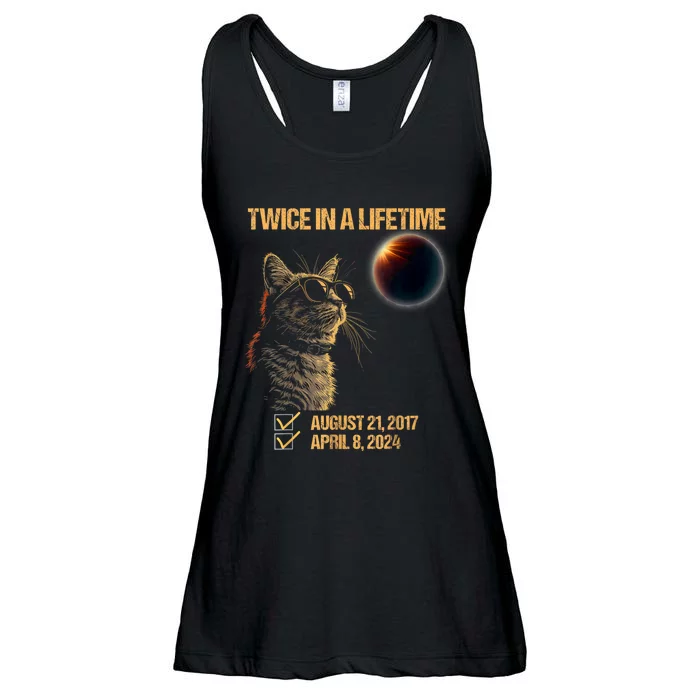 Solar Eclipse Cat Twice In Lifetime 2024 Solar Eclipse Ladies Essential Flowy Tank