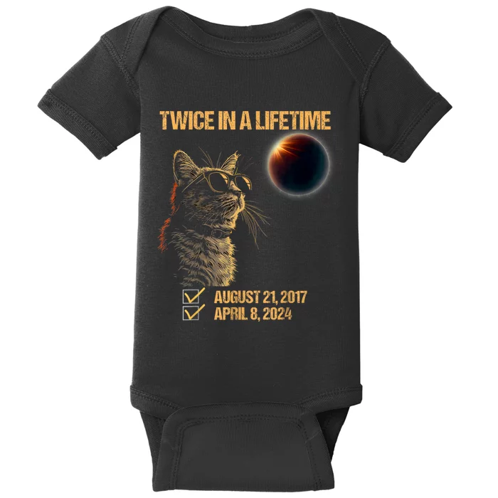 Solar Eclipse Cat Twice In Lifetime 2024 Solar Eclipse Baby Bodysuit