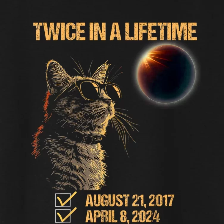 Solar Eclipse Cat Twice In Lifetime 2024 Solar Eclipse Women's Crop Top Tee