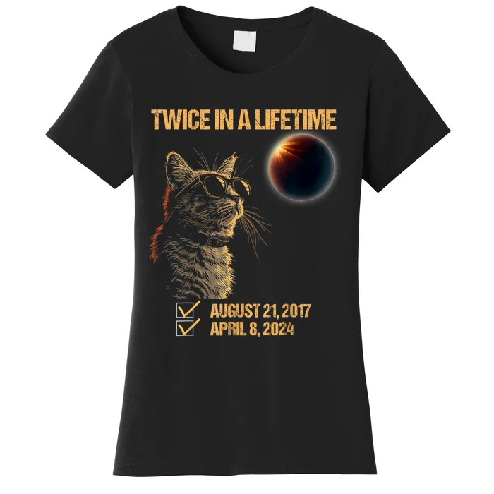 Solar Eclipse Cat Twice In Lifetime 2024 Solar Eclipse Women's T-Shirt