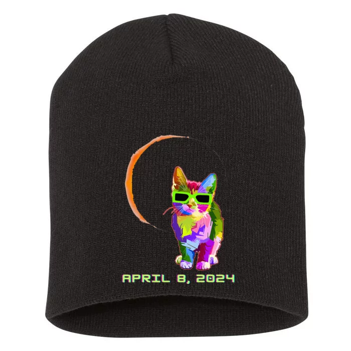 Solar Eclipse Cat with Solar Eclipse Glasses Short Acrylic Beanie