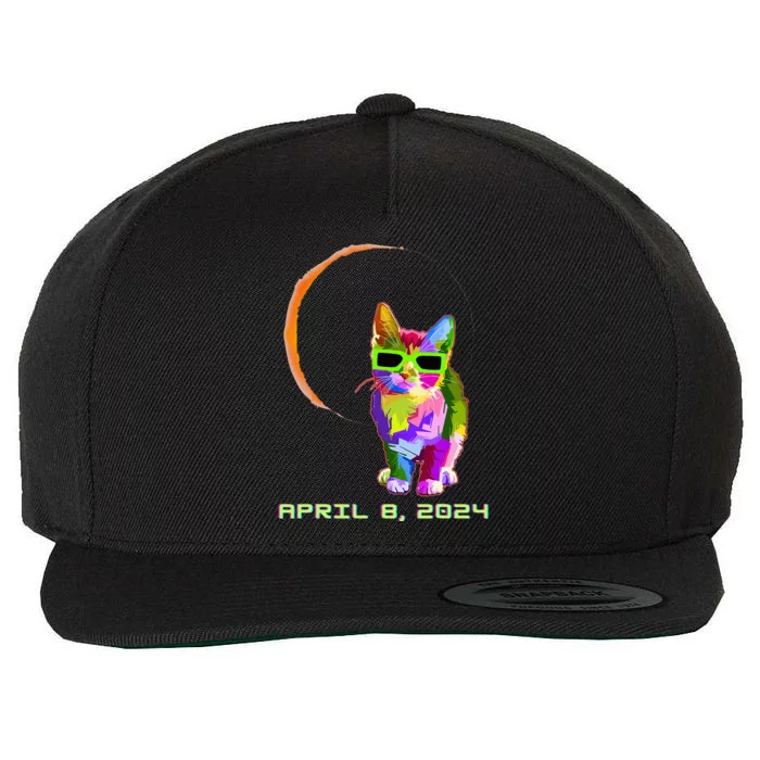 Solar Eclipse Cat with Solar Eclipse Glasses Wool Snapback Cap