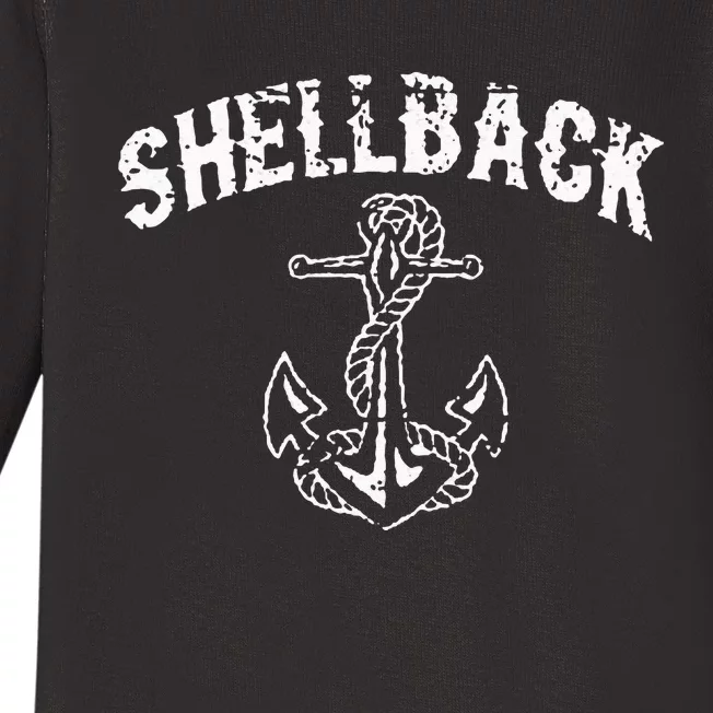 Shellback Equator Crossing Pirate Skull Distressed Design Baby Long Sleeve Bodysuit