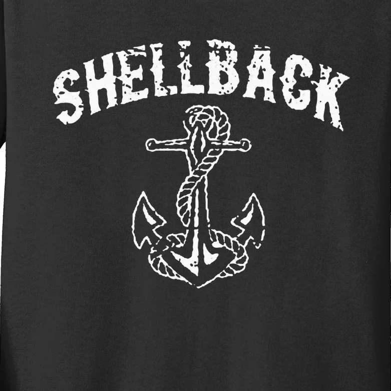 Shellback Equator Crossing Pirate Skull Distressed Design Kids Long Sleeve Shirt