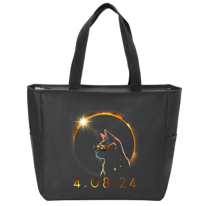 Solar Eclipse Cat Wearing Solar Eclipse Glasses Zip Tote Bag