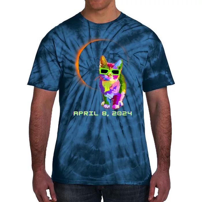 Solar Eclipse Cat Wearing Solar Eclipse Glasses Tie-Dye T-Shirt