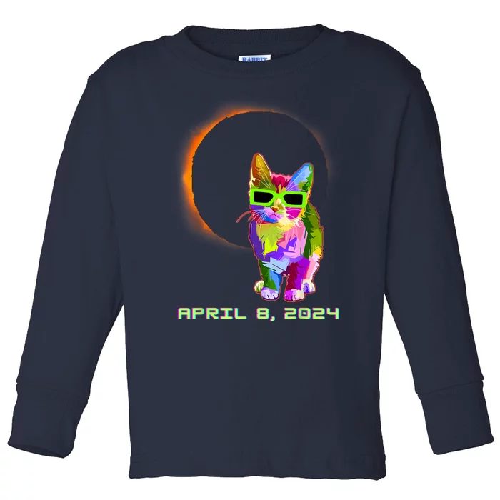 Solar Eclipse Cat Wearing Solar Eclipse Glasses Toddler Long Sleeve Shirt