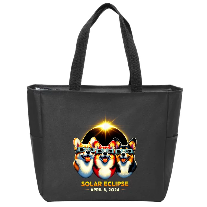 Solar Eclipse Corgi Wearing Glasses April 8 2024 Totality Zip Tote Bag