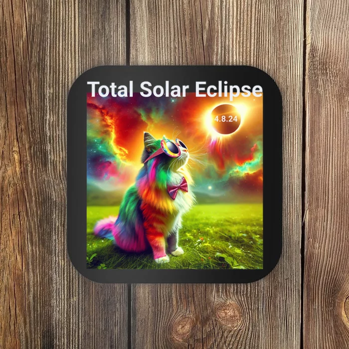 Solar Eclipse Cat Wearing Solar Eclipse Glasses 2024 Coaster