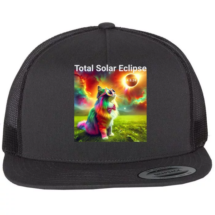 Solar Eclipse Cat Wearing Solar Eclipse Glasses 2024 Flat Bill Trucker Hat