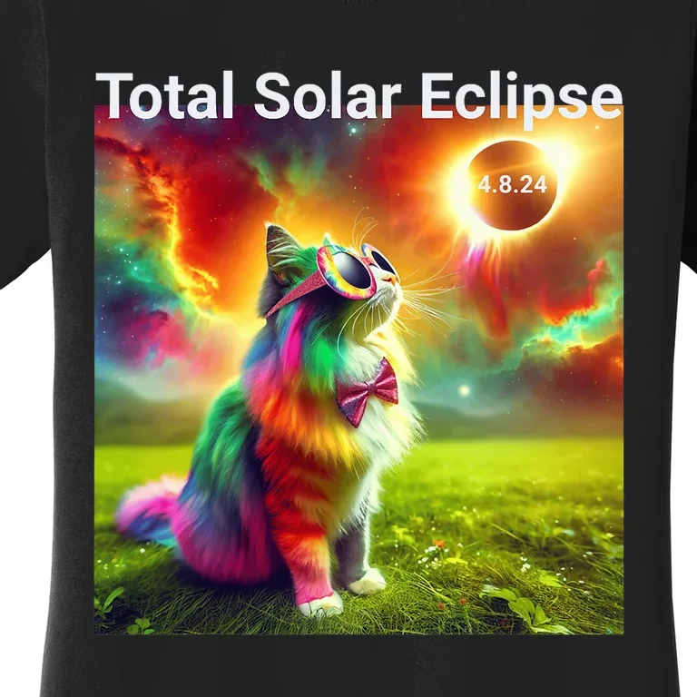 Solar Eclipse Cat Wearing Solar Eclipse Glasses 2024 Women's T-Shirt