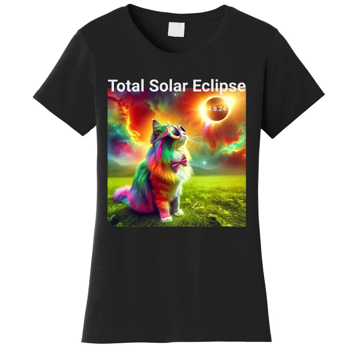 Solar Eclipse Cat Wearing Solar Eclipse Glasses 2024 Women's T-Shirt