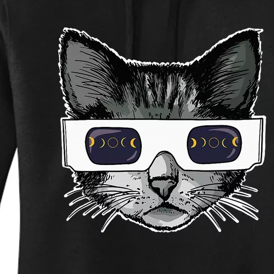 Solar Eclipse Cat Wearing Solar Eclipse Glasses Women's Pullover Hoodie