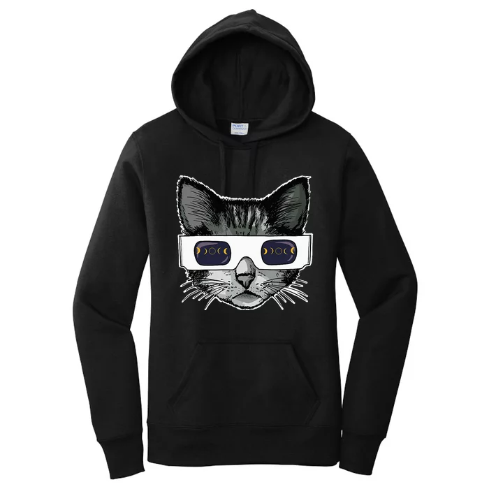 Solar Eclipse Cat Wearing Solar Eclipse Glasses Women's Pullover Hoodie