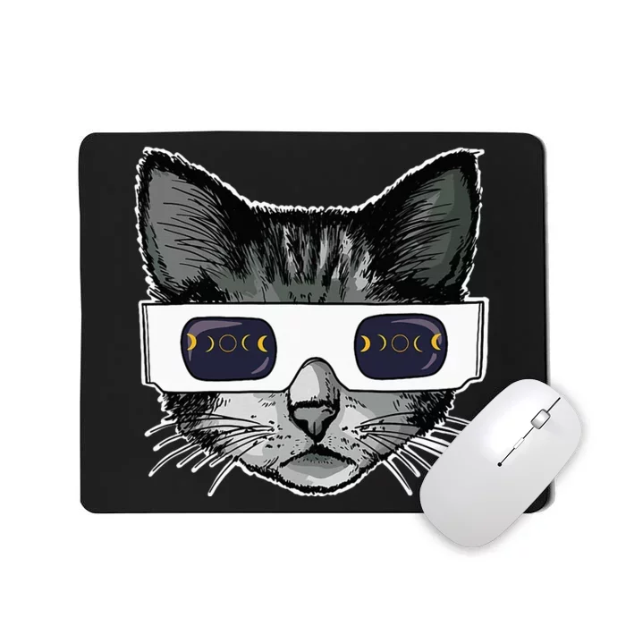 Solar Eclipse Cat Wearing Solar Eclipse Glasses Mousepad