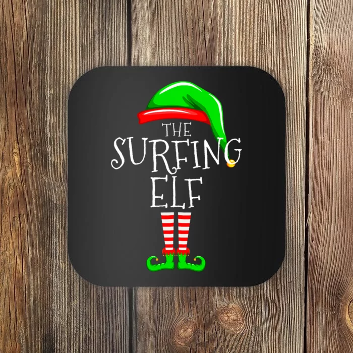 Surfing Elf Christmas Family Matching Coaster