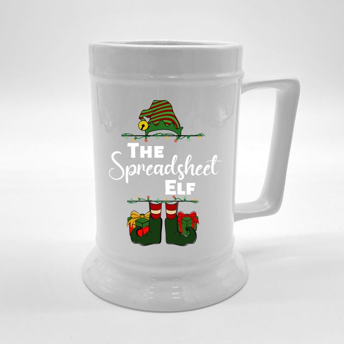 Spreadsheet Elf Christmas Tee Accountant Bookkeeper CPA Data Front & Back Beer Stein