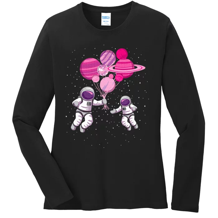 Space Exploration Cosmonaut SpaceMan Alien Spaceship Ladies Long Sleeve Shirt