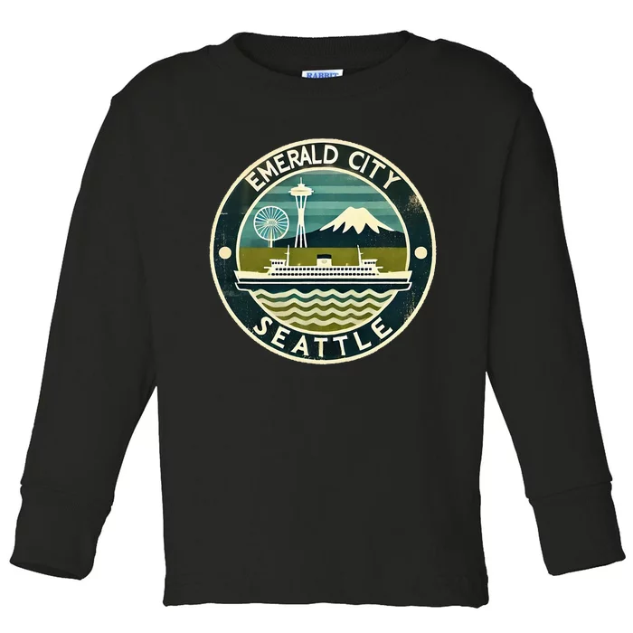 Seattle Emerald City Washington Usa Vintage Toddler Long Sleeve Shirt