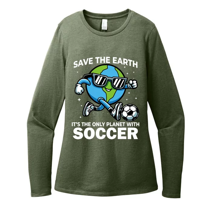 Save Earth Conservation Soccer Player Funny Earth Day Womens CVC Long Sleeve Shirt