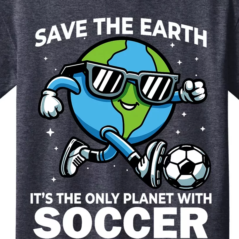 Save Earth Conservation Soccer Player Funny Earth Day Kids T-Shirt