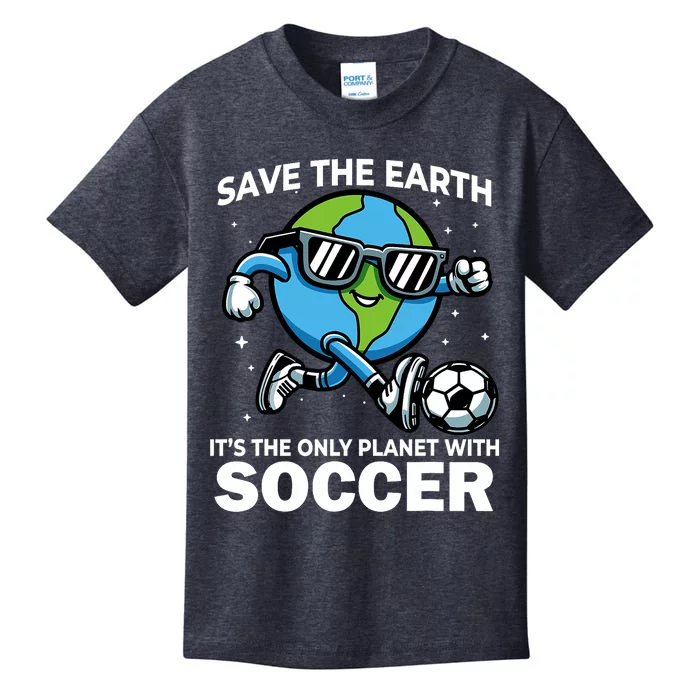 Save Earth Conservation Soccer Player Funny Earth Day Kids T-Shirt