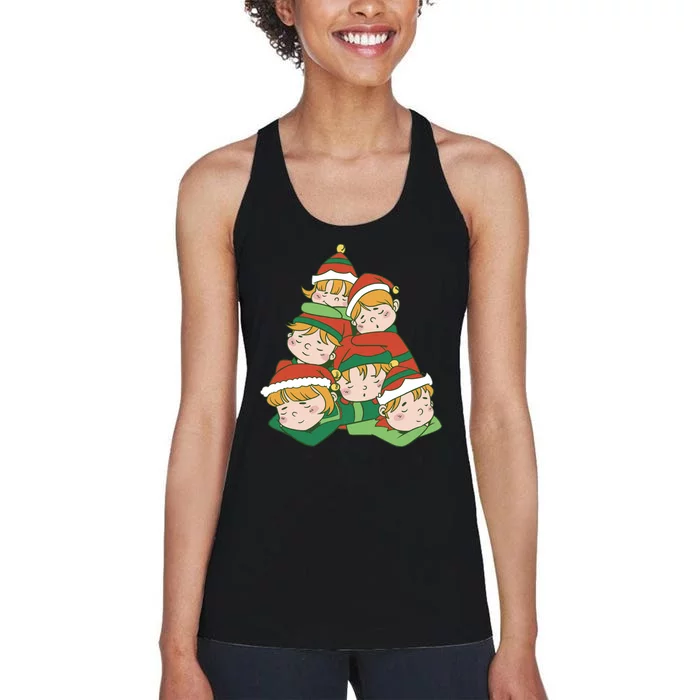 Sleepy Elves Cute Christmas Holiday Women's Racerback Tank