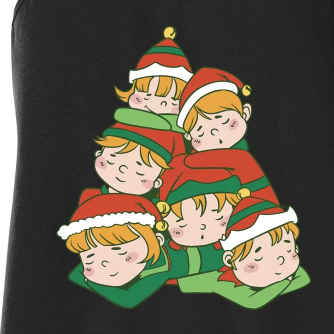 Sleepy Elves Cute Christmas Holiday Women's Racerback Tank