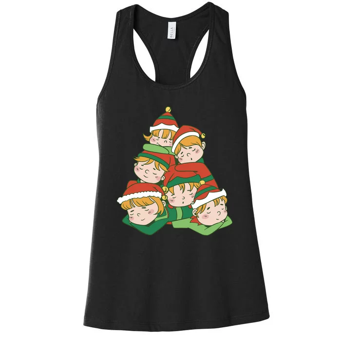 Sleepy Elves Cute Christmas Holiday Women's Racerback Tank