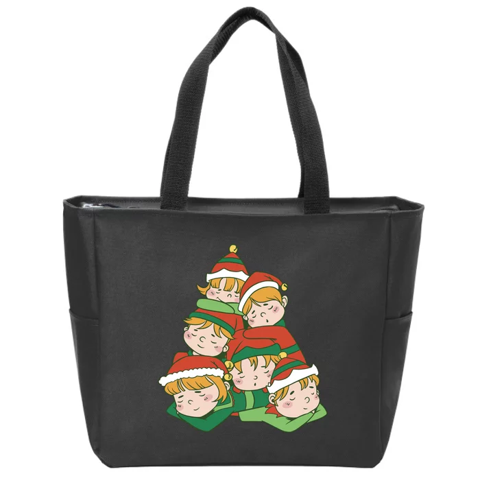 Sleepy Elves Cute Christmas Holiday Zip Tote Bag