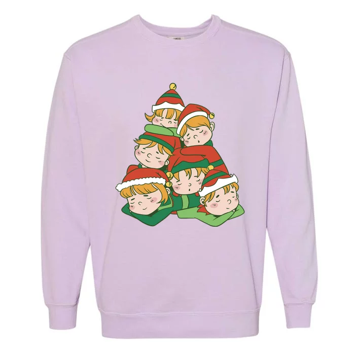 Sleepy Elves Cute Christmas Holiday Garment-Dyed Sweatshirt