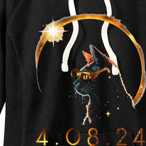 Solar Eclipse Cat Wearing Solar Eclipse Glasses Women's Fleece Hoodie