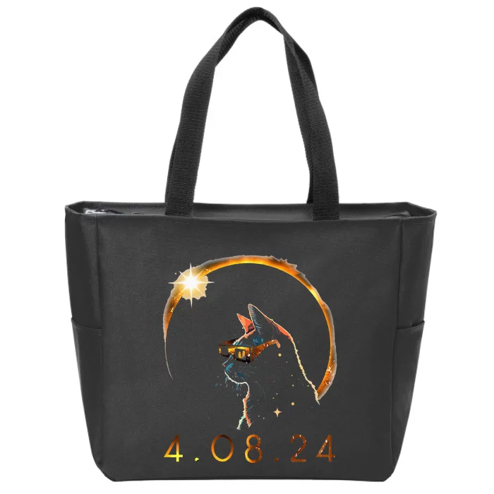 Solar Eclipse Cat Wearing Solar Eclipse Glasses Zip Tote Bag