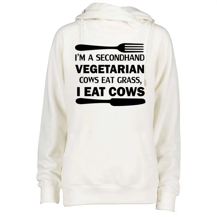 Secondhand Vegetarian Cows Eat Grass Womens Funnel Neck Pullover Hood