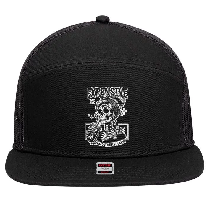 Skeleton Expensive Difficult And Talks Back 7 Panel Mesh Trucker Snapback Hat