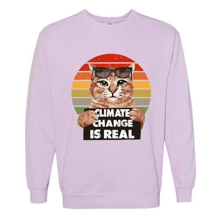 Science Earth Day Climate Change Vintage Funny Cat Mom Dad Garment-Dyed Sweatshirt