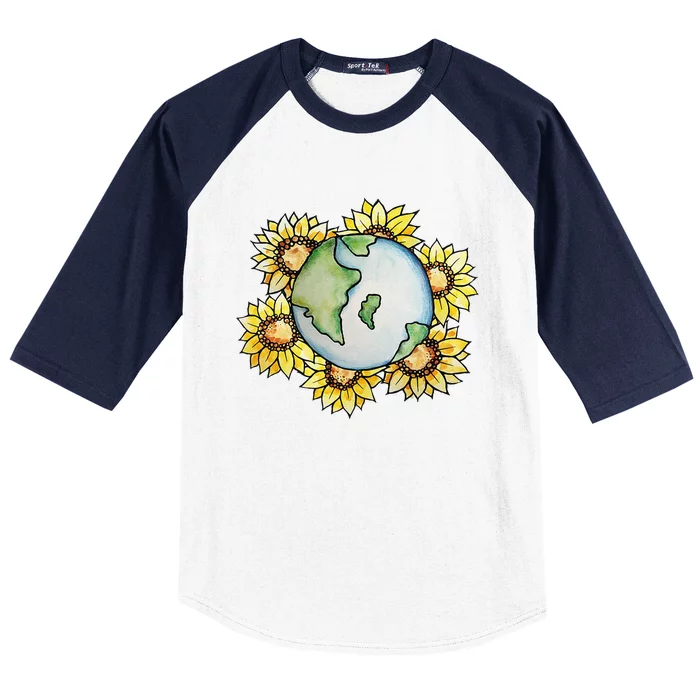 Sunflower Earth Day Art Climate Strike Art Climate Baseball Sleeve Shirt