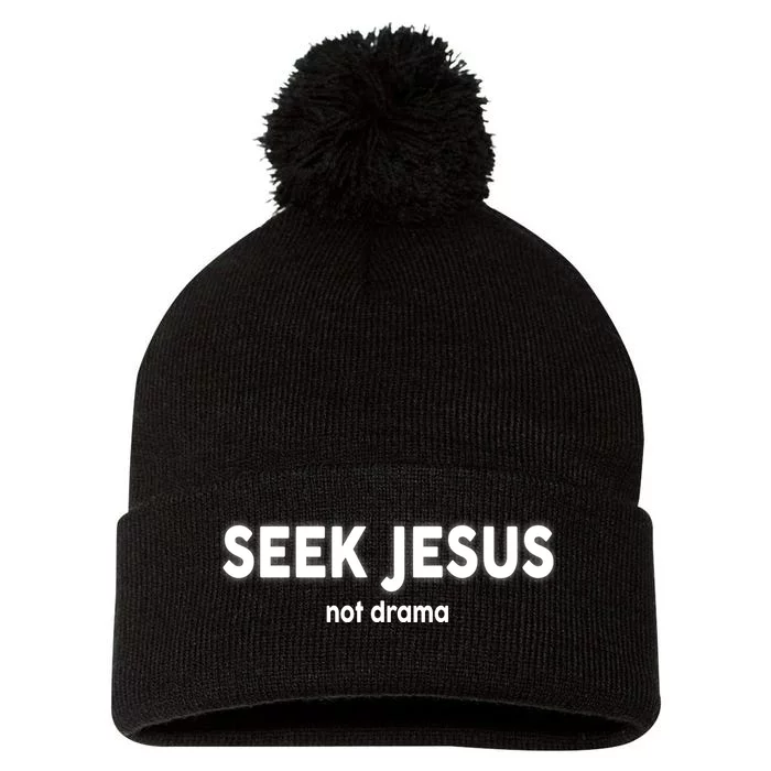 Seek Jesus Not Drama Pom Pom 12in Knit Beanie