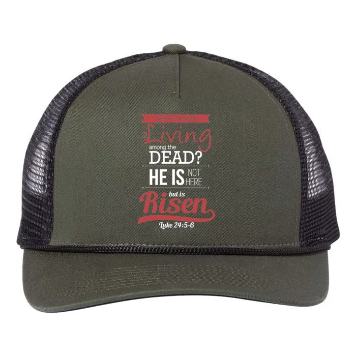 Seek Living Among Dead He Is Risen Jesus Retro Rope Trucker Hat Cap