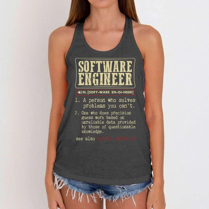 Software Engineer Funny Dictionary Definition Women's Knotted Racerback Tank