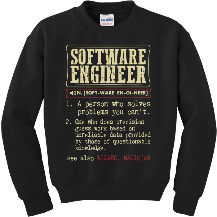 Software Engineer Funny Dictionary Definition Kids Sweatshirt