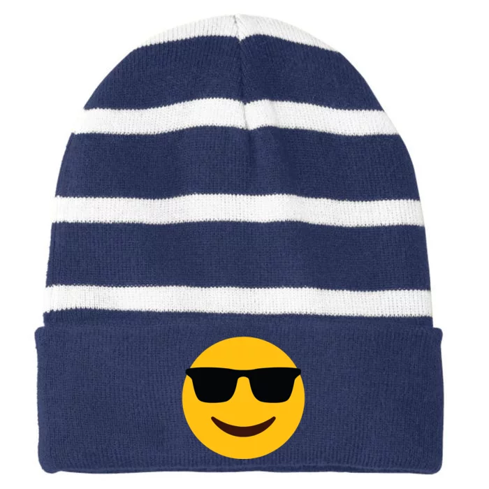 Smiling Emoticon Face With Sunglasses Striped Beanie with Solid Band