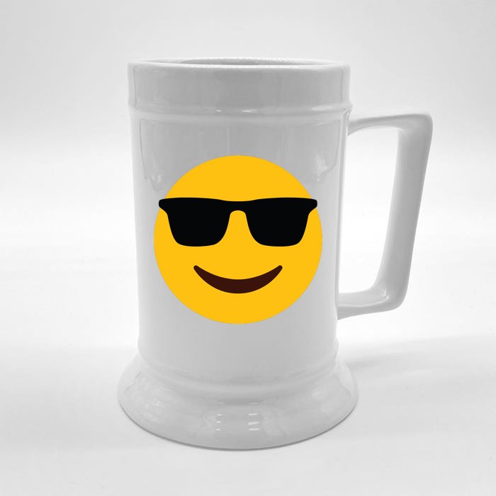 Smiling Emoticon Face With Sunglasses Front & Back Beer Stein