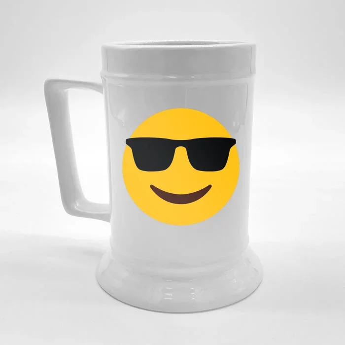 Smiling Emoticon Face With Sunglasses Front & Back Beer Stein